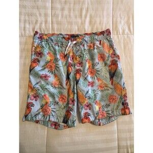 Caribbean Joe Swim Shorts Mens M Trunks  Hawaiian Floral Parrot Macaw